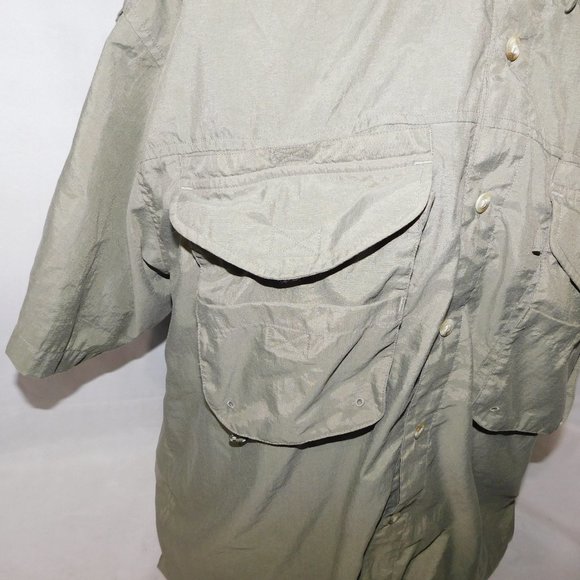 Columbia PFG Mens M Khaki Green Vented Fishing Outdoor Short Sleeve Button Shirt - Picture 6 of 13